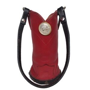 Justin Western Cowgirl Boot Red Leather  Made In The USA Vintage Decor Handmade